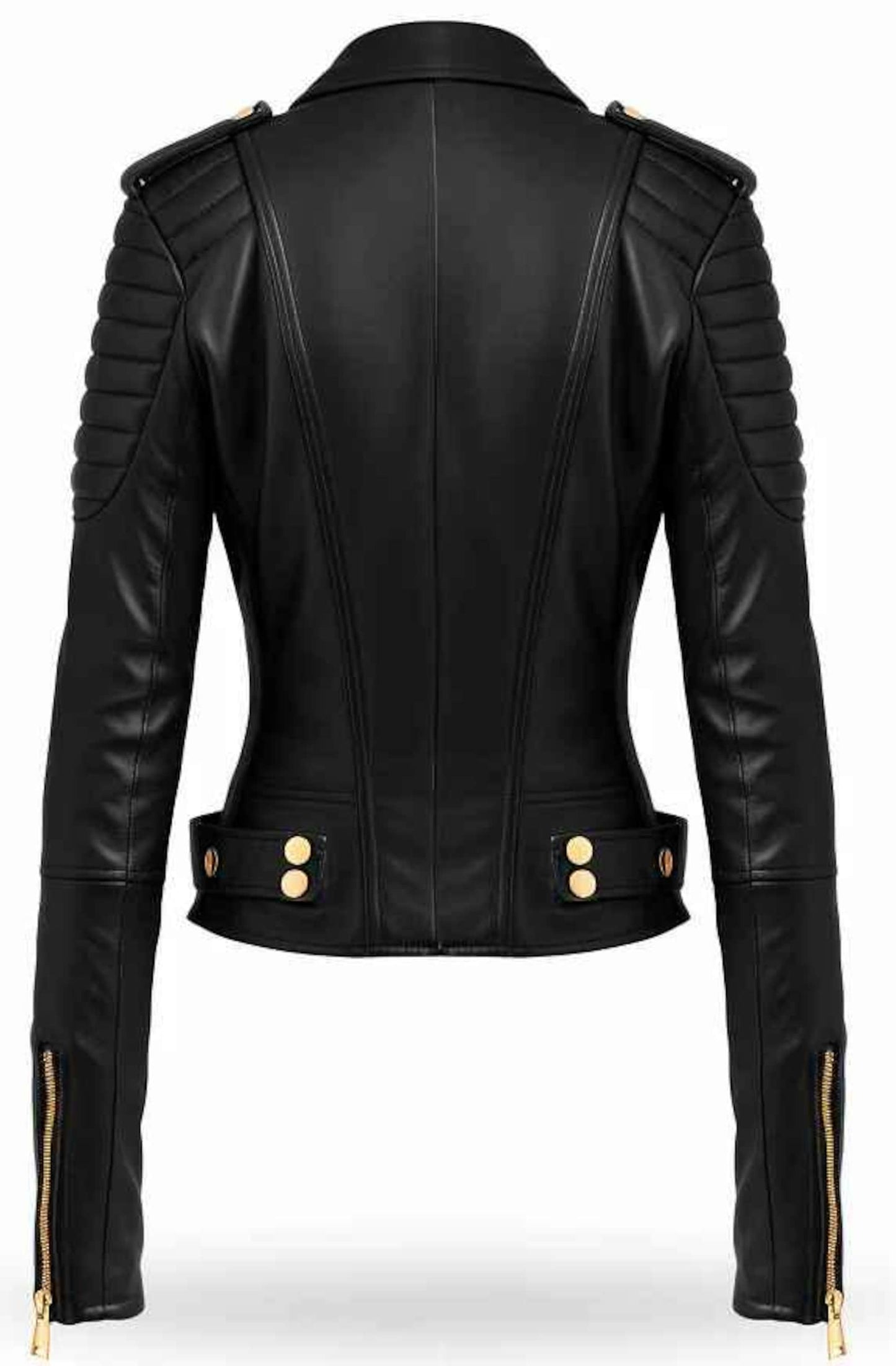 Women’s Black Leather Biker Moto Jacket, Handmade Moto Slim Fit Motorcycle Coat For Her