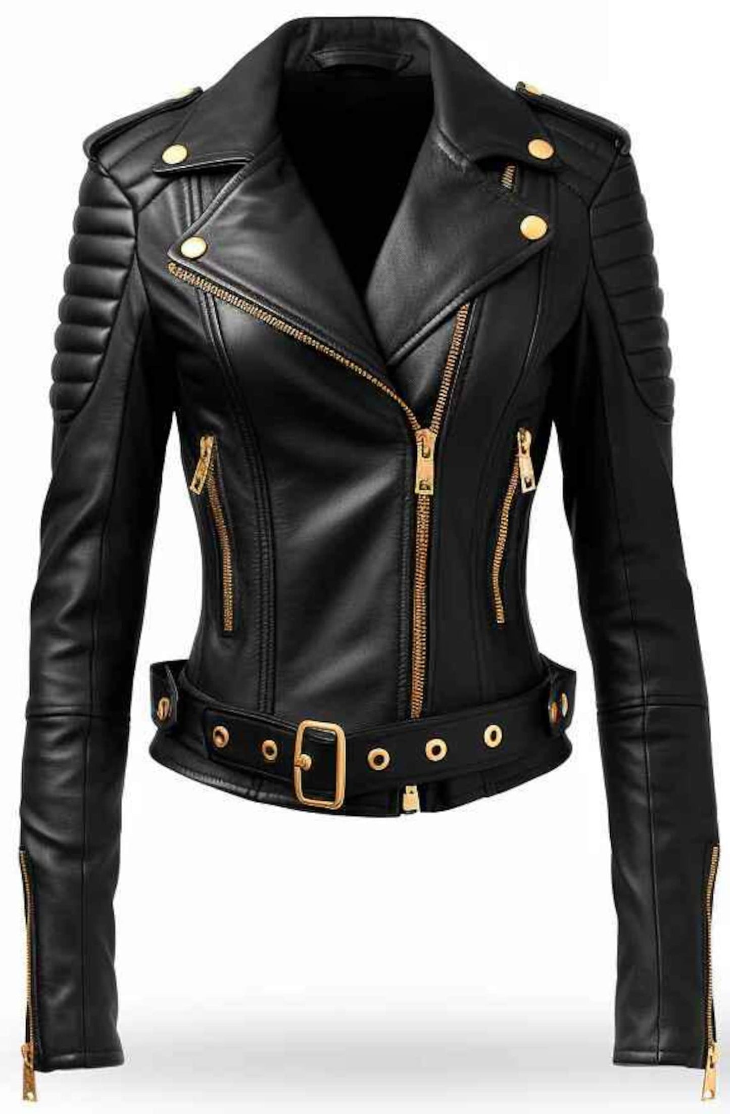 Women’s Black Leather Biker Moto Jacket, Handmade Moto Slim Fit Motorcycle Coat For Her