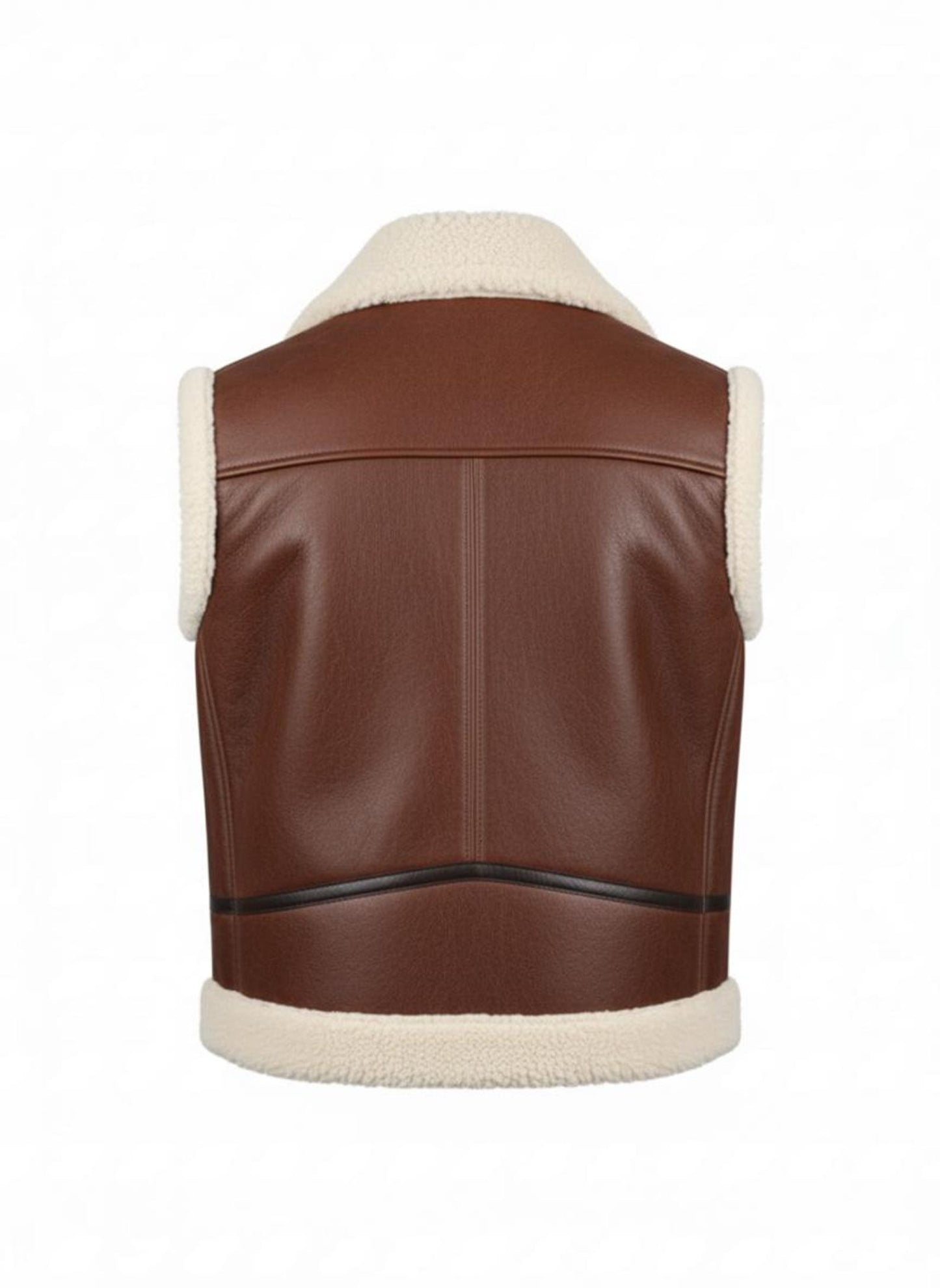 Men's Shearling Lined Leather Vest: Brown Aviator Bomber Style