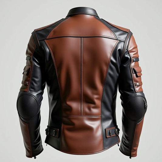 Handmade Dual-Tone Leather Biker Jacket: Brown & Black Moto Coat