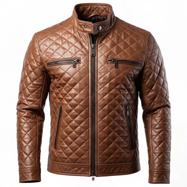 Handmade orignal Leather Biker Jacket: Men's Brown Padded Bomber