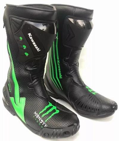 KAWASAKI Motorbike Leather Racing Boots Motorcycle Shoes Sport Leather Riding