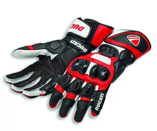 DUCATI Biker Motorcycle Leather Gloves Motorbike Racing Leather Gloves CE